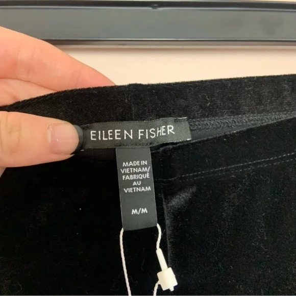 NWT New Eileen Fisher Black Ankle Length Slim Fit Stretch Velvet Knit Leggings - Picture 6 of 7